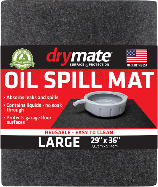 Drymate XL Oil Spill Mat (36" x 59"), Premium Absorbent Oil Pad, Reusable, Washable, Durable, Waterproof Backing Contains Liquids, Protects Garage Floor Surface (USA Made)