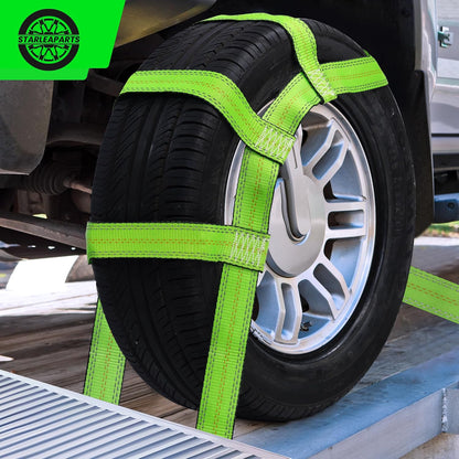 STARLEAPARTS Tow Dolly Straps with Reflective, 2 Pack Tow Dolly Basket Straps with Flat Hook, Car Dolly Strap, 10,000 lbs Breaking Strength, Tire Bonnet with Carrying Bag Fits Most 14"-17" Tires