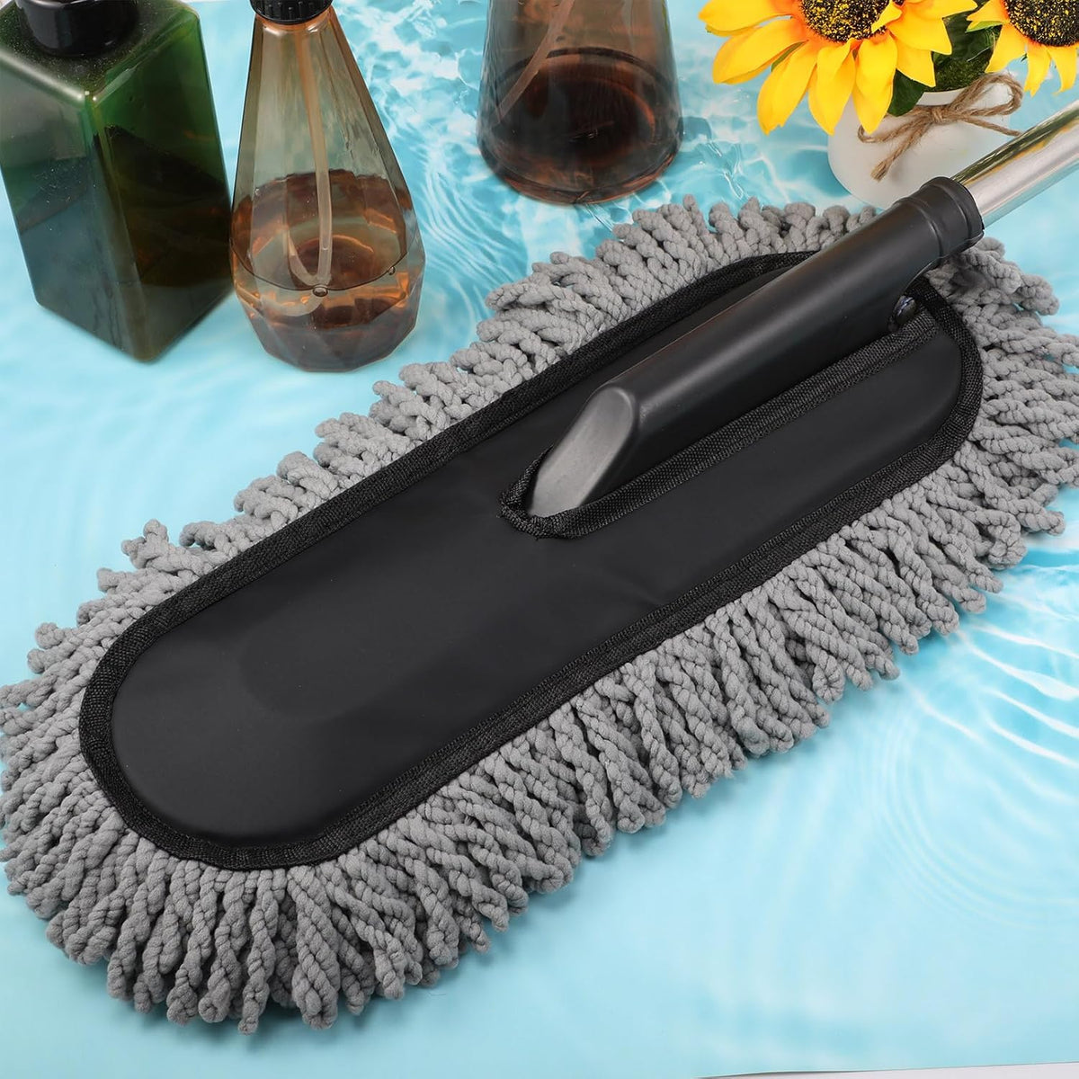 Tanlade 2 Pack Microfiber Car Duster Exterior Scratch Free with Extendable Handle Soft Car Duster Kit for Cleaning Dust Brush Set for Exterior Interior Cleaning Tools (Blue Gray)