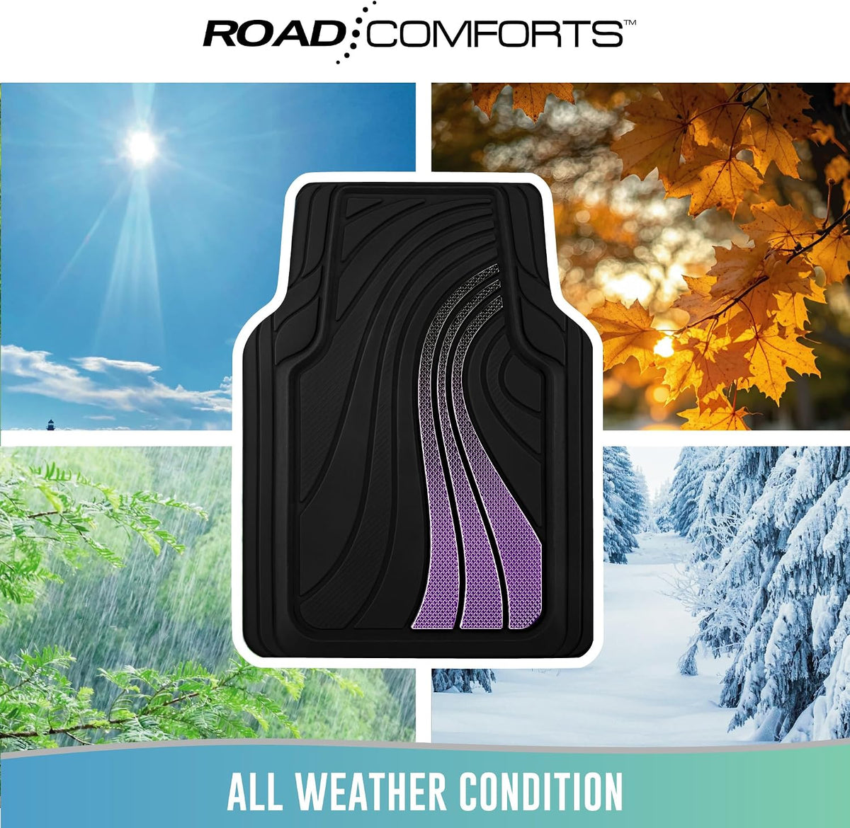 Road Comforts Car Floor Mats Full Set – Front & Rear Car Floor Mats with Aluminum Design, Anti-Slip Backing, All-Weather Protection, Trim-to-Fit Car Mats for Most Sedans, SUVs & Vans -All Pink