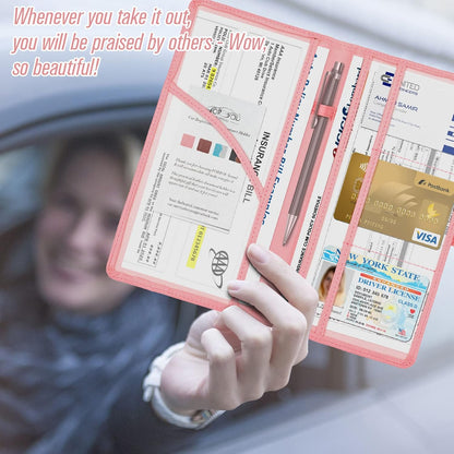 foryou Car Registration and Insurance Holder Car Document Holder Registration and Insurance Card Holder for Cards, Driver License & other Essential Documents(Purple Pink)