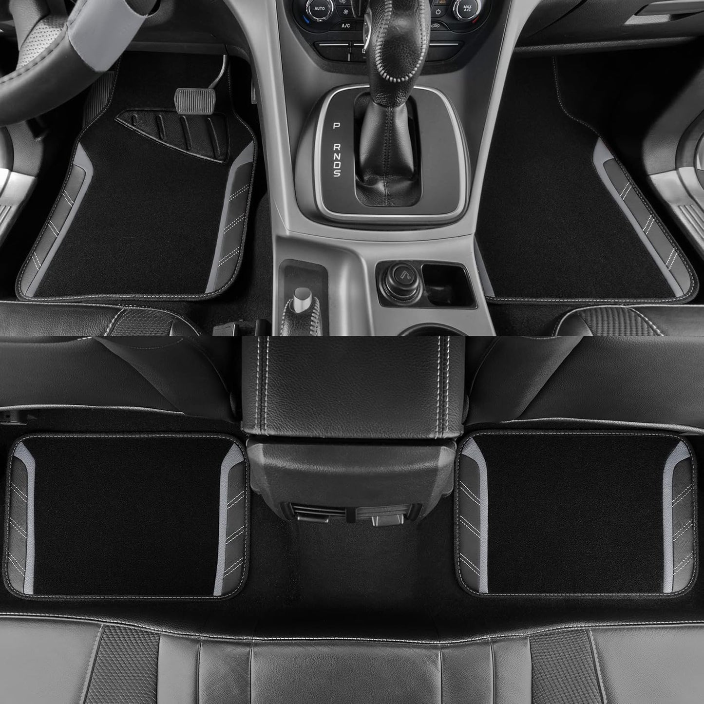 CAR PASS Air Mesh Leather Car Seat Covers Full Set, Waterproof Car Floor Mats, Sporty Steering Wheel Cover 14.5-15in, Universal Fits for 95% Cars Truck SUV (Black and Blue)