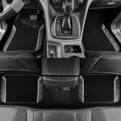 CAR PASS Air Mesh Leather Car Seat Covers Full Set, Waterproof Car Floor Mats, Sporty Steering Wheel Cover 14.5-15in, Universal Fits for 95% Cars Truck SUV (Black and Blue)