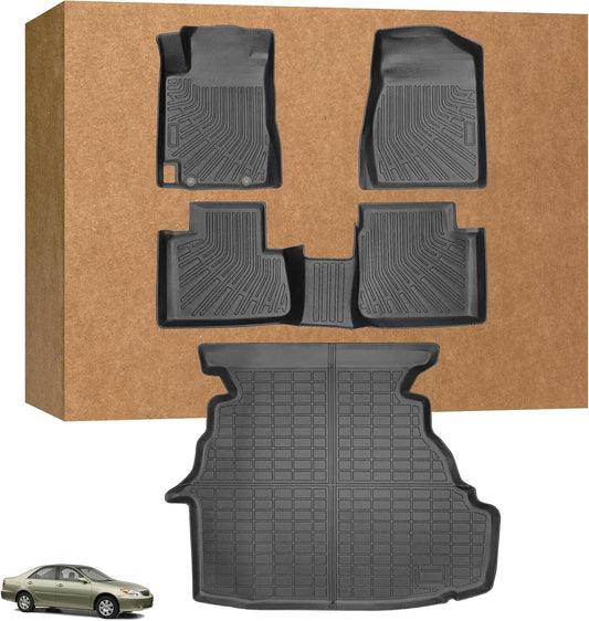 Floor Mats & Cargo Liner for Toyota Camry 2002 2003 2004 2005 2006, ONLY Sedan, Front Rear Mats Custom All Weather Protection TPE, Anti-Slip Floor Mats Camry Accessories
