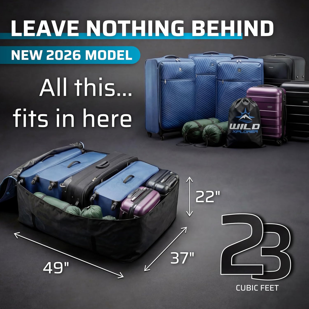 Rooftop Cargo Carrier - 15 Cubic Feet (L), Waterproof Soft Shell Car Roof Cargo Carrier, Heavy Duty Car Top Luggage Cargo Bag with Patented Door Hooks and Non-Slip Mat