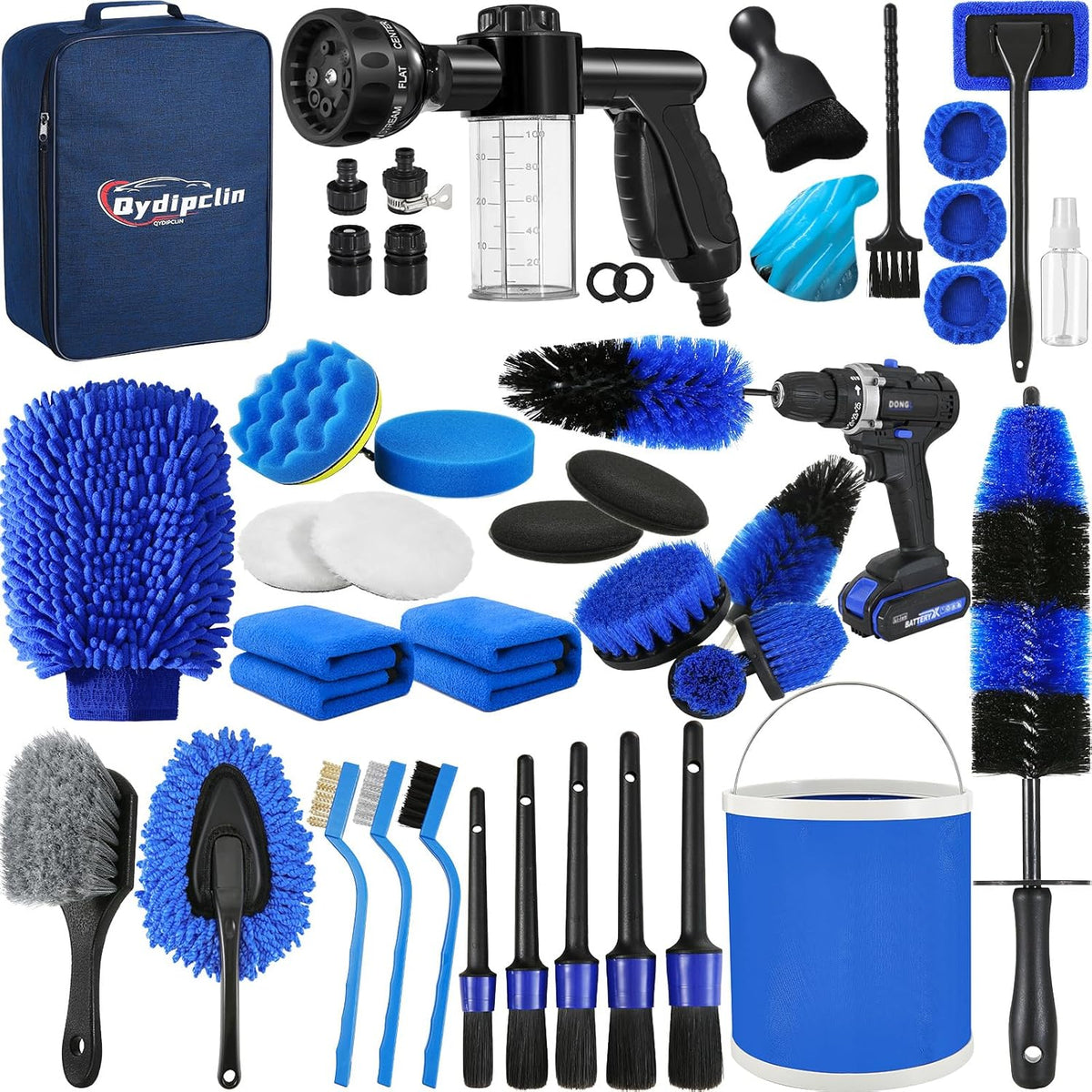 Qydipclin 45Pcs Car Detailing Kit, Car Detailing Brush Set, Car Wash Cleaning Kit, Car Detailing Brushes, Professional Car Care Kit for Interior Exterior Wheels, Blue
