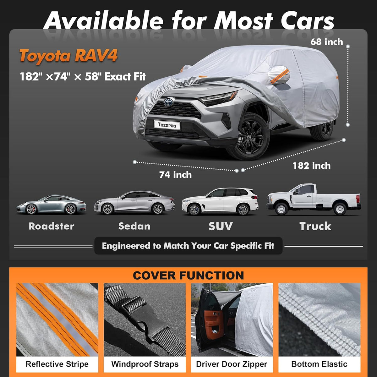 Car Cover Waterproof All-Weather,Heavy-Duty Outdoor Full Exterior Automobiles Sedan/Coupe (Length 186-193 inch) with Windshield Sun Shade Universal Fit Toyota Camry, Tesla Model 3, Accord etc