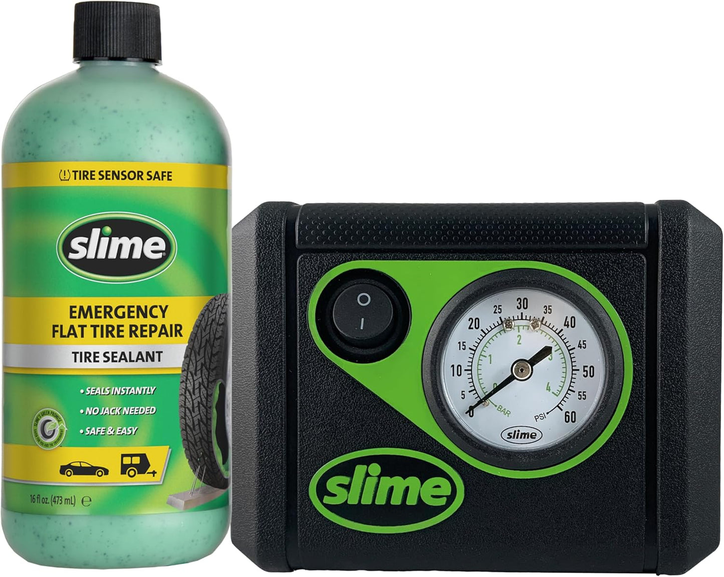 Slime 50107 Flat Tire Puncture Repair, Smart Spair, Emergency Kit For Car Tires, Includes Sealant And Tire Inflator Pump, Suitable For Cars And Other Highway Vehicles, 15 Min Fix