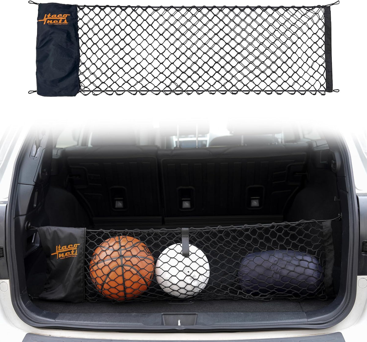 TacoNets Envelope Cargo Net for GMC Sierra & Chevy Silverado - Fits 2013-Current - Upgraded 5mm Bungee - Integrated Storage Bag - Heavy Duty Carabiners - Designed in USA