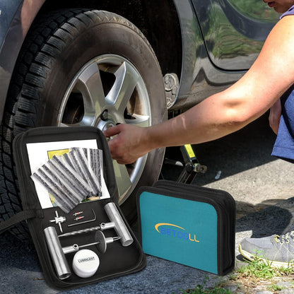 BETOOLL Tire Repair Kit, 24 Pcs Professional Heavy Duty Universal Emergency Flat Tire Repair Kit to Fix Punctures, for car Motorcycle, Truck, Golf Cart, ATV, Tractor, ARB, RV, SUV, Trailer etc.