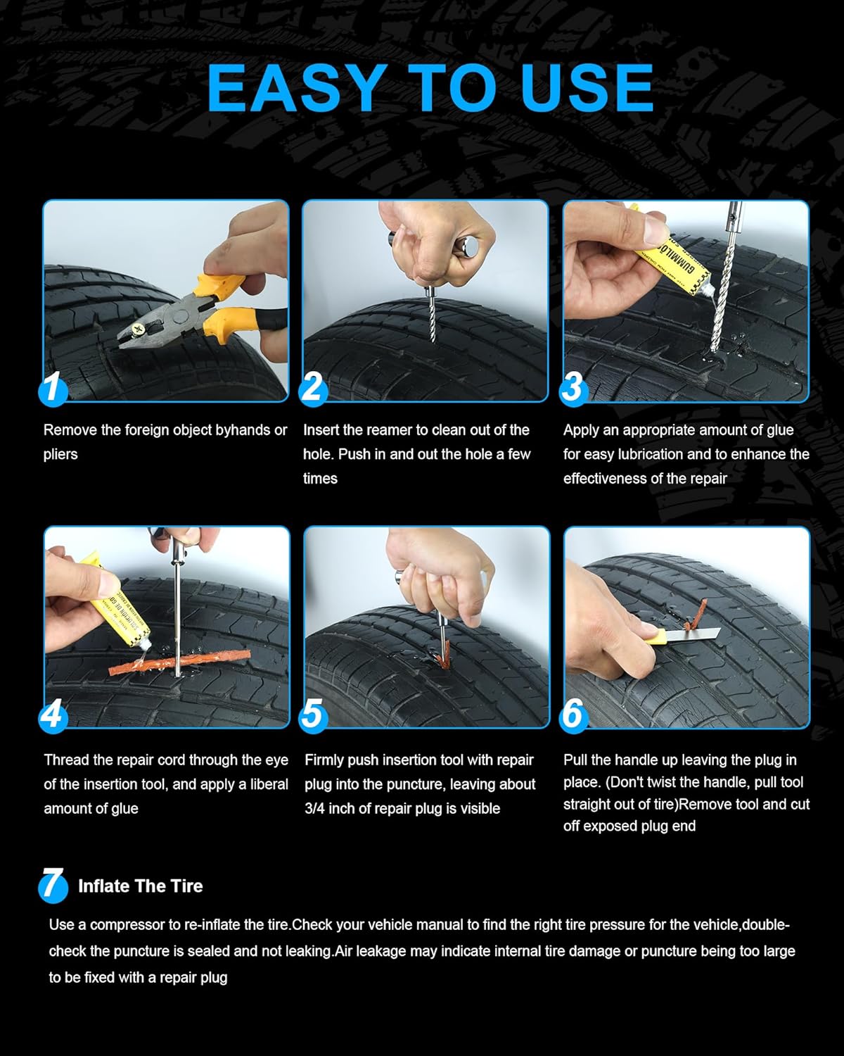 Tire Repair Kit with Plugs, Tire Plug Kit Heavy Duty Professional for Car, ATV, Motorcycle, Truck, Flat Tire Emergency Repair (Boxed Type - 16 PCs)