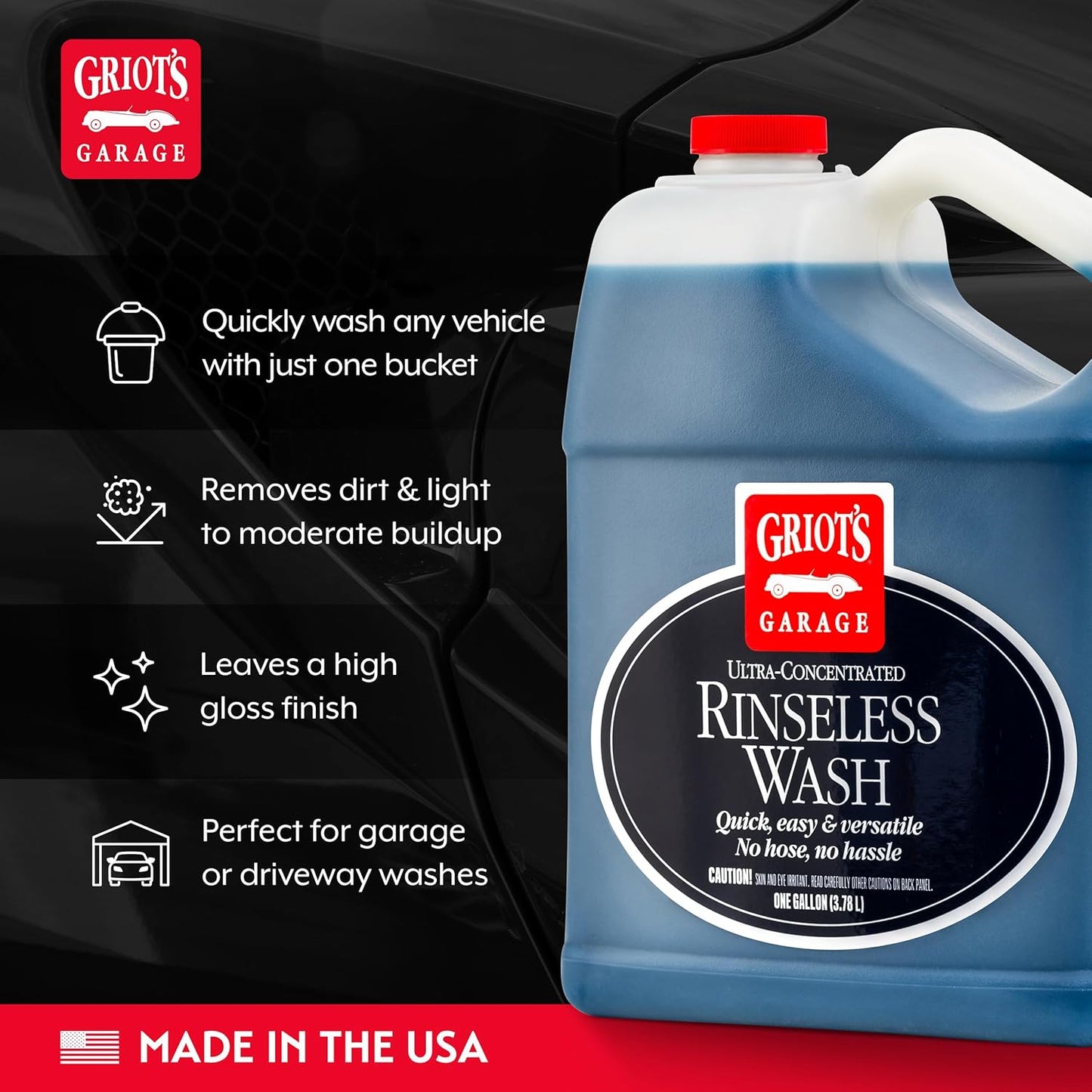 Griot's Garage Rinseless Wash for Car Cleaning and Detailing, No-Rinse Vehicle Washing, Dilutes Into Detailer, Clay Bar Lubricant, 10479, 35oz