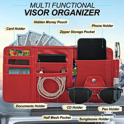 Keedolla Car Sun Visor Organizer, Truck Visor Organizer Car Sun Storage Pocket Pouch Case Bag for Sunglasses, Cards, Pens and Document - Pink