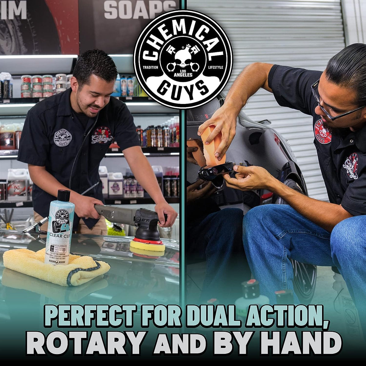 Chemical Guys C4 & P4 Clear Cut Correction Compound and Precision Paint Perfection Polish Combo - Removes Scratches, Swirls, Towel Marks, and Etching, Restores Gloss, Polishing Kit - 2 x 16 oz