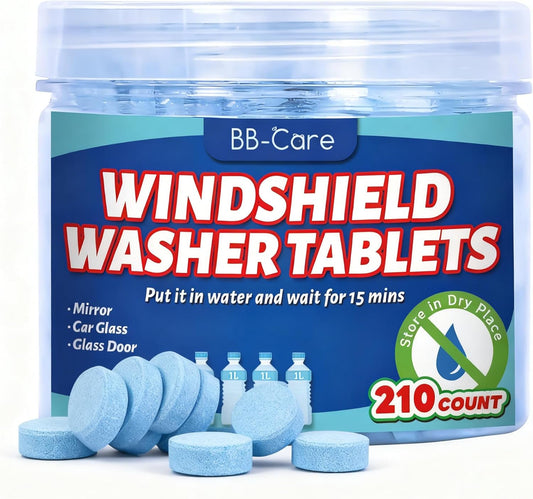 210 PCS Windshield Washer Cleaning Tablets, Car Glass Cleaner Concentrate, Effervescent Formula for Auto and Windows