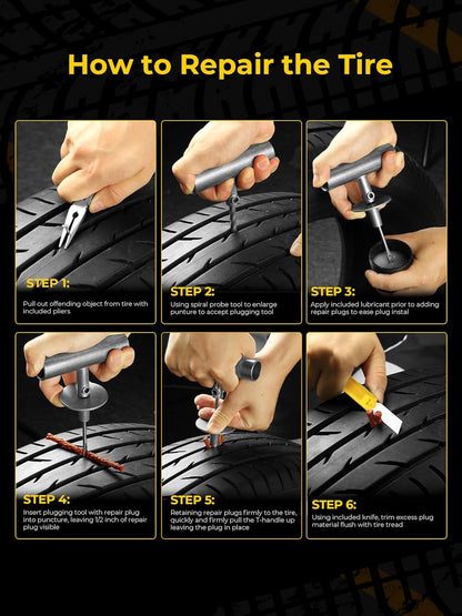 AUTOWN Tire Repair Kit with Plugs Fix Punctures & Plug Flats with Ease - Heavy Duty Flat Tire Puncture Repair Kit for Car, Motorcycle, ATV, UTV, RV, Trailer, Tractor, Jeep, Etc