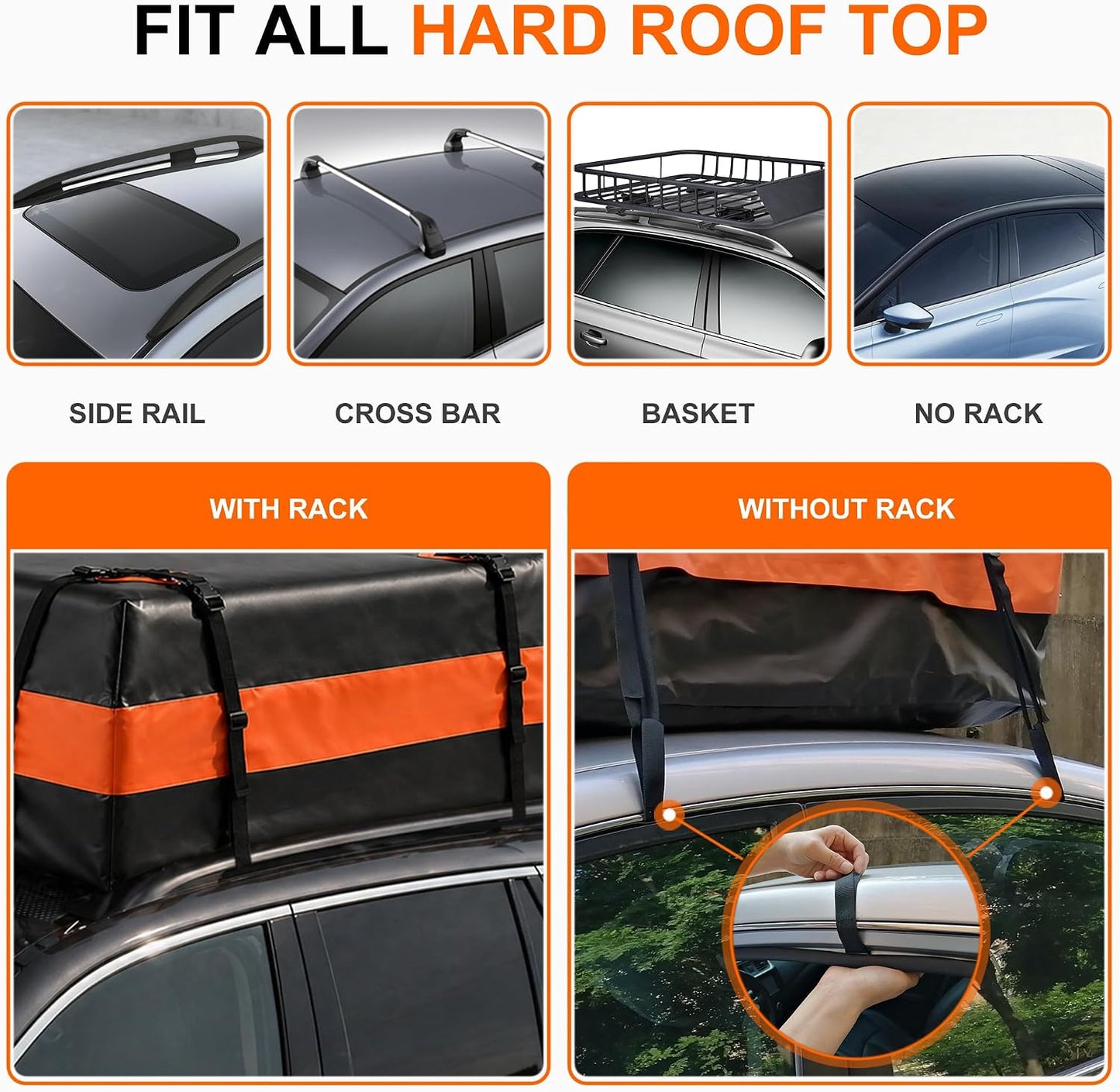 21 Cu Ft. Car Rooftop Cargo Carrier Bag Car Roof Top Bag Cargo Carrier | Fit All Vehicle with/Without Rack, Includes Anti-Slip Mat, 8 Reinforced Straps, 6 Door Hooks, Luggage Lock