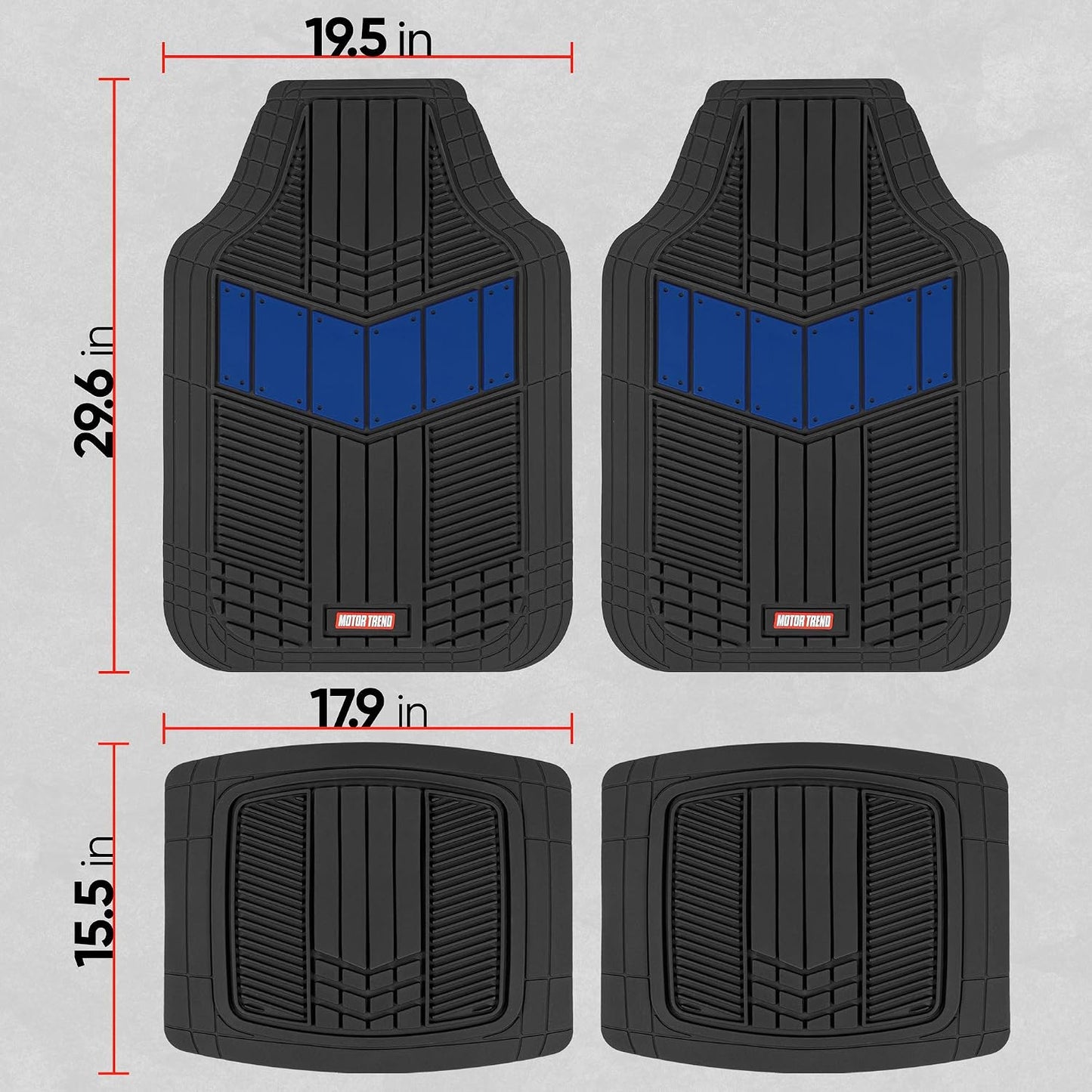 Motor Trend DualFlex™ Rubber Car Floor Mats All Weather Waterproof 4-Piece Sporty Two-Tone Design Car Mats Full Set - Universal Trim-to-Fit Floor Mats for Car, SUV, & Trucks - Car Carpet Protector