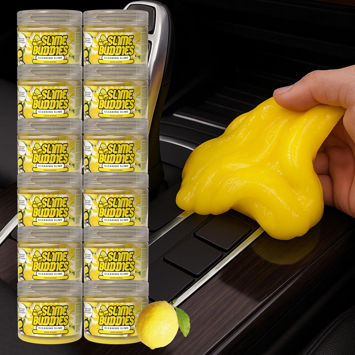Slime Buddies Car Cleaning Gel Putty - Strawberry Scented Interior Detailing Tool for Cup Holders, Air Vents & Keyboard - Reusable Auto Detailing Accessories - Dust Remover Goop - Gifts for Men Women