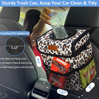 ELONGRIVER Car Trash Can Bin for Back Seat Leak Proof, Cute Car Trash Bag Hanging, Vehicle Trash Can for SUV Truck Van, Automotive Garbage Cans Front Seat Black