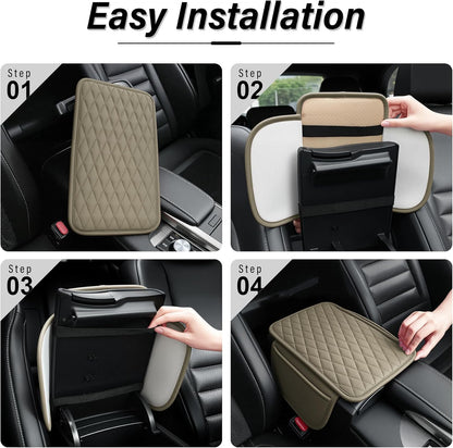 Amiss Car Center Console Cover, Upgraded Leather Car Armrest Cushion with 2 Storage Pockets, Universal Waterproof Cushion Pad, Non-Slip Car Interior Accessories, Fits Most Sedans SUVs Trucks (Black)