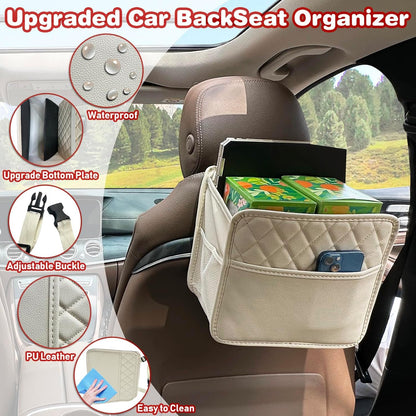 Witaxima Upgrade Car Seat Organizer Backseat with Storage Pockets, Multipurpose Car Organizer Hanging, Car Trash Bag Can,Premium PU Leather Garbage Can 2.14 Gallon Large Capacity, Black.