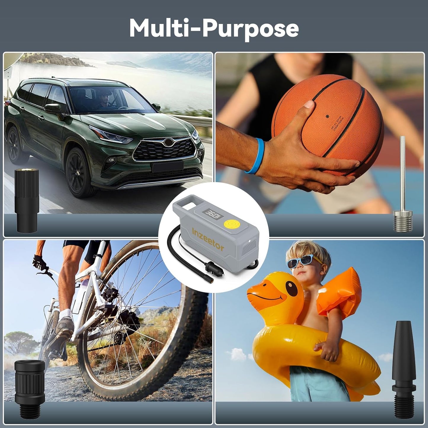 150 PSI Tire Inflator Portable Air Compressor, 12V DC Auto Shutoff Air Pump with Digital Pressure Gauge and Emergency LED Light for Car Tires, Bicycle & Balloons, Black