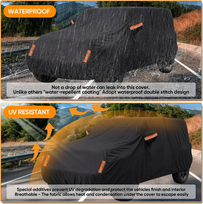 NEVERLAND Sedan Car Cover Waterproof Heavy Duty All Weather Protection Snow Anti-UV Windproof Outdoor Full Car Cover Fit for Automobiles BMW/Mercedes-Benz/Honda（for Car Size:183''L x 70''W x 59''H）