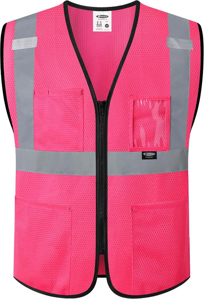 JKSafety Safety Vest for men women Hi Vis Vest with Pockets and Zipper High Visibility Meet ANSI Standard（BX310