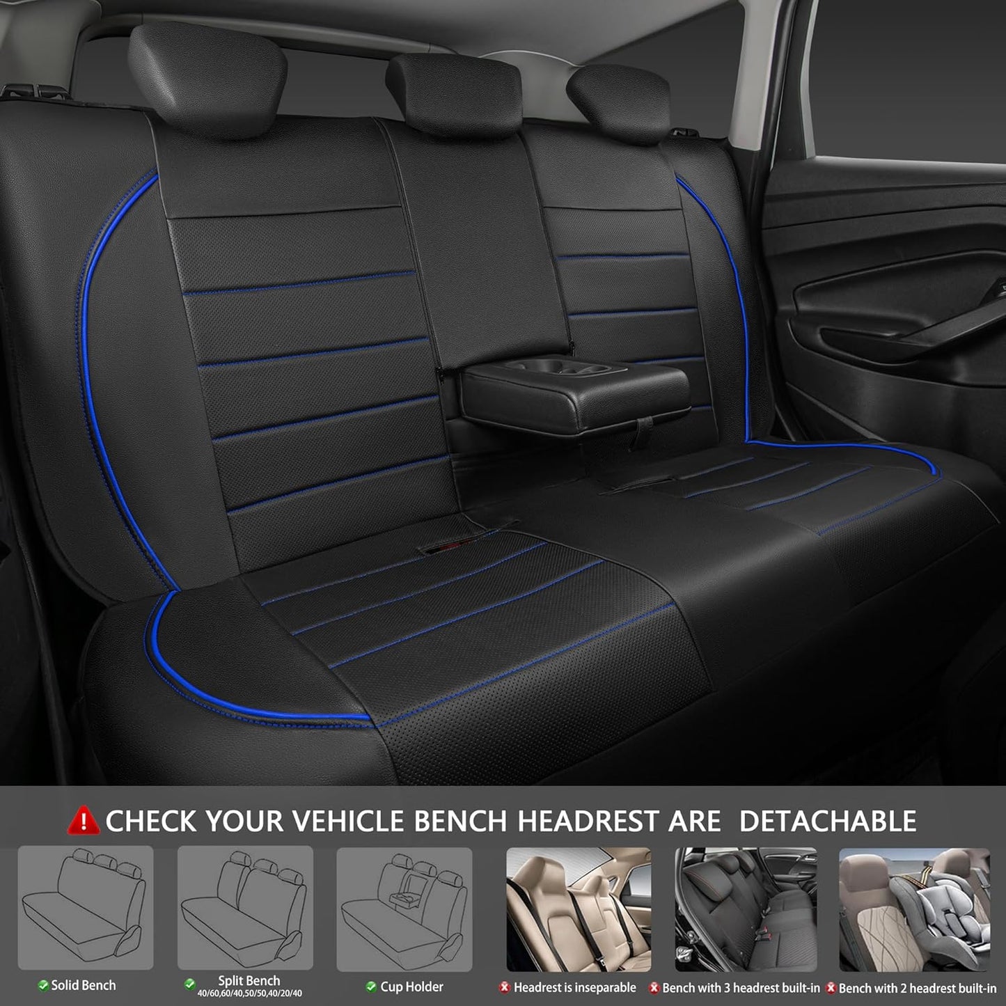 CAR PASS Universal FIT Piping Leather Two Front Seat Covers, Waterproof Faux Leather for SUV Sedan Van Truck, Airbag Compatible,Reserved Opening Holes for Headrest Covers. (Black red)
