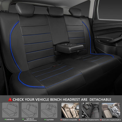CAR PASS Universal FIT Piping Leather Two Front Seat Covers, Waterproof Faux Leather for SUV Sedan Van Truck, Airbag Compatible,Reserved Opening Holes for Headrest Covers. (Black red)
