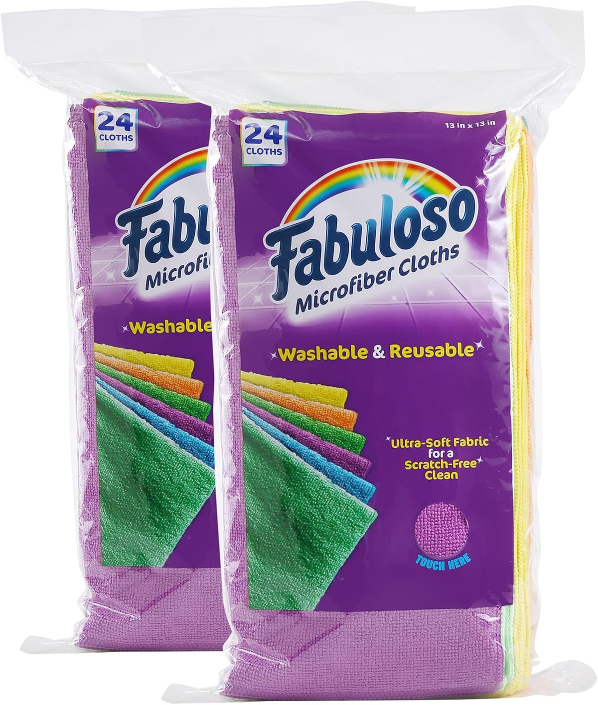 Fabuloso Microfiber Cleaning Cloths for Home & Car, Lint-Free Scratch-Free Rags for Glass, Kitchen & Wood, Reusable Machine Washable, Absorbent for Dusting & Wiping, Rainbow, 13 x 13 in, 8 Count