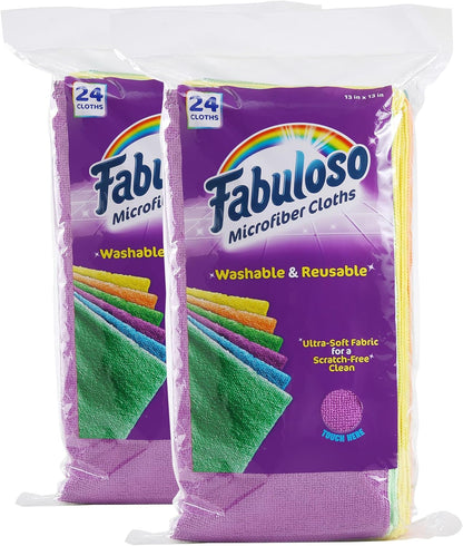 Fabuloso Microfiber Cleaning Cloths for Home & Car, Lint-Free Scratch-Free Rags for Glass, Kitchen & Wood, Reusable Machine Washable, Absorbent for Dusting & Wiping, Rainbow, 13 x 13 in, 8 Count