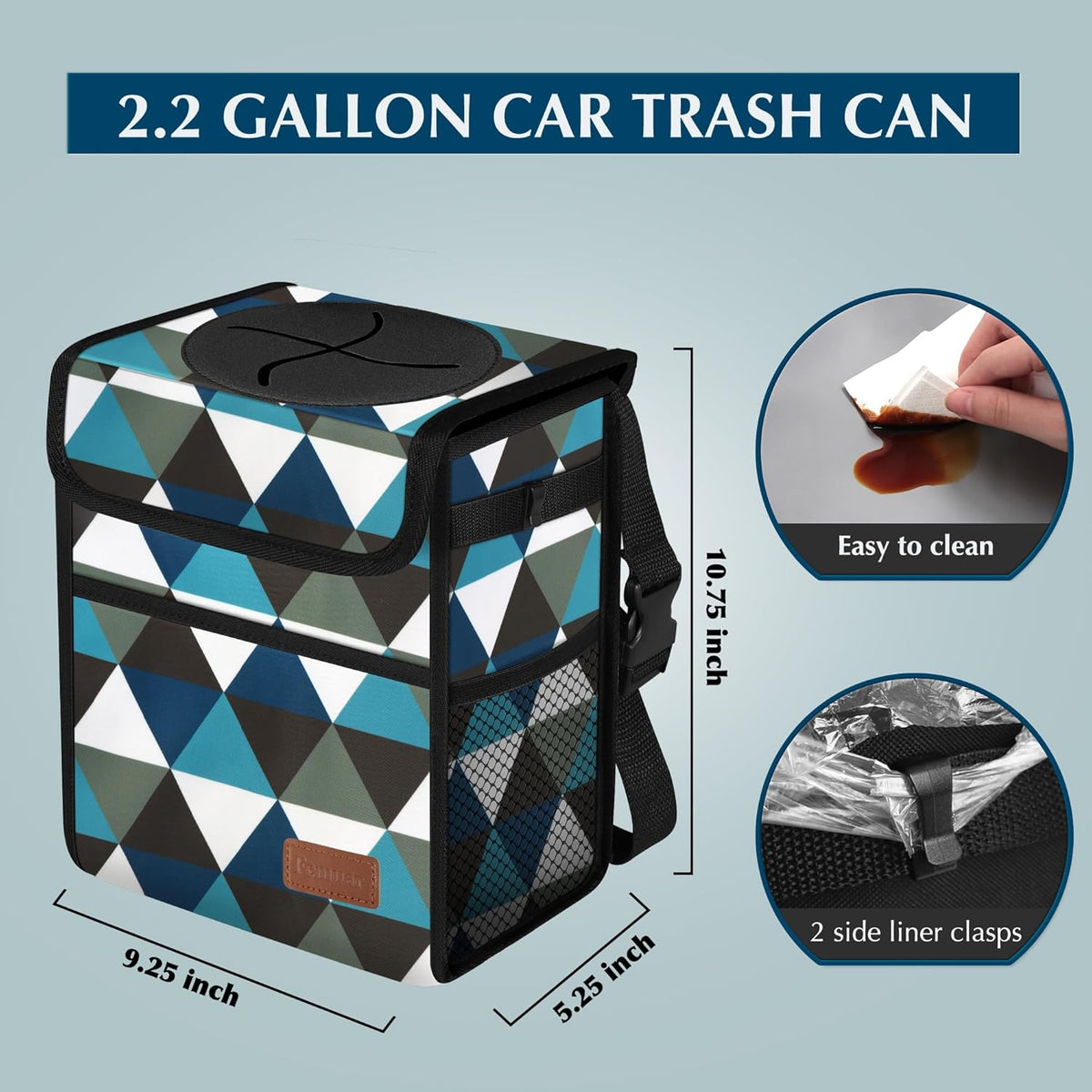 Femuar Leak Proof Car Trash Can with Lid - Waterproof Automotive Garbage Bin for SUVs, Collapsible and Portable Car Trash Bag, Black