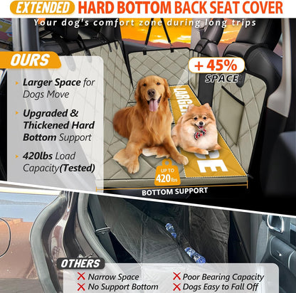 Back Seat Extender for Dogs-Large Space, Dog Car Seat Cover Hard Bottom Holds 420lbs, Sturdy Backseat Extender for Dogs,Upgraded Waterproof Pet Car Bed Dog Hammock for Car, SUV,Truck, Black