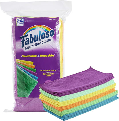 Fabuloso Microfiber Cleaning Cloths for Home & Car, Lint-Free Scratch-Free Rags for Glass, Kitchen & Wood, Reusable Machine Washable, Absorbent for Dusting & Wiping, Rainbow, 13 x 13 in, 8 Count