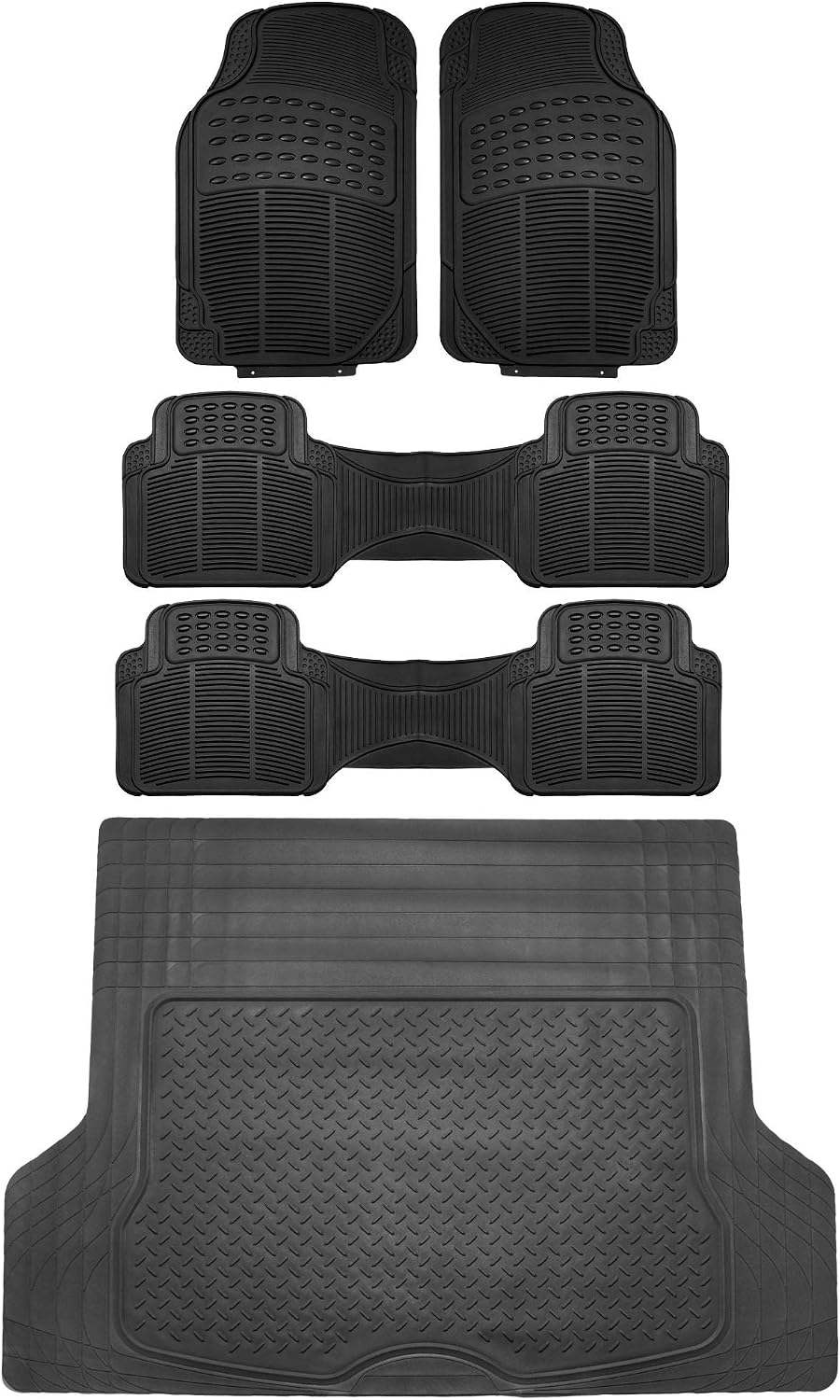 FH Group Automotive Floor Mats Solid ClimaProof for all weather protection Universal Fit Trimmable Heavy Duty fits most Cars, SUVs, and Trucks, 3pc Full Set Black