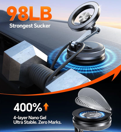 Coolpow for MagSafe Car Mount【Windshield+Vent+Dash】Magnetic Phone Holder for Car Phone Holder Mount Cell Phone Holders for Your Car Accessories Suction Phone Mount for Car Truck Stand for iPhone 17 16