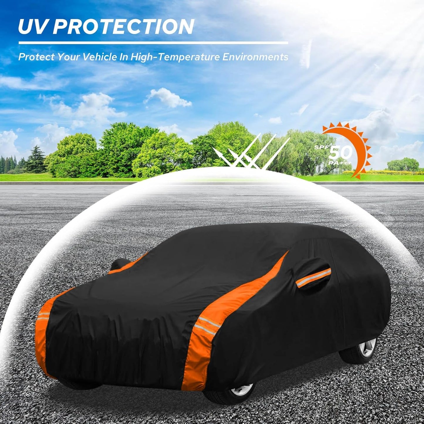 10-Layer Car Cover Waterproof All Weather for Automobiles, Soft Cotton Lining Outdoor Full Covers with Door Zipper, Universal Fit for Sedan 196"-208" L, Size A6 (See Size Chart)