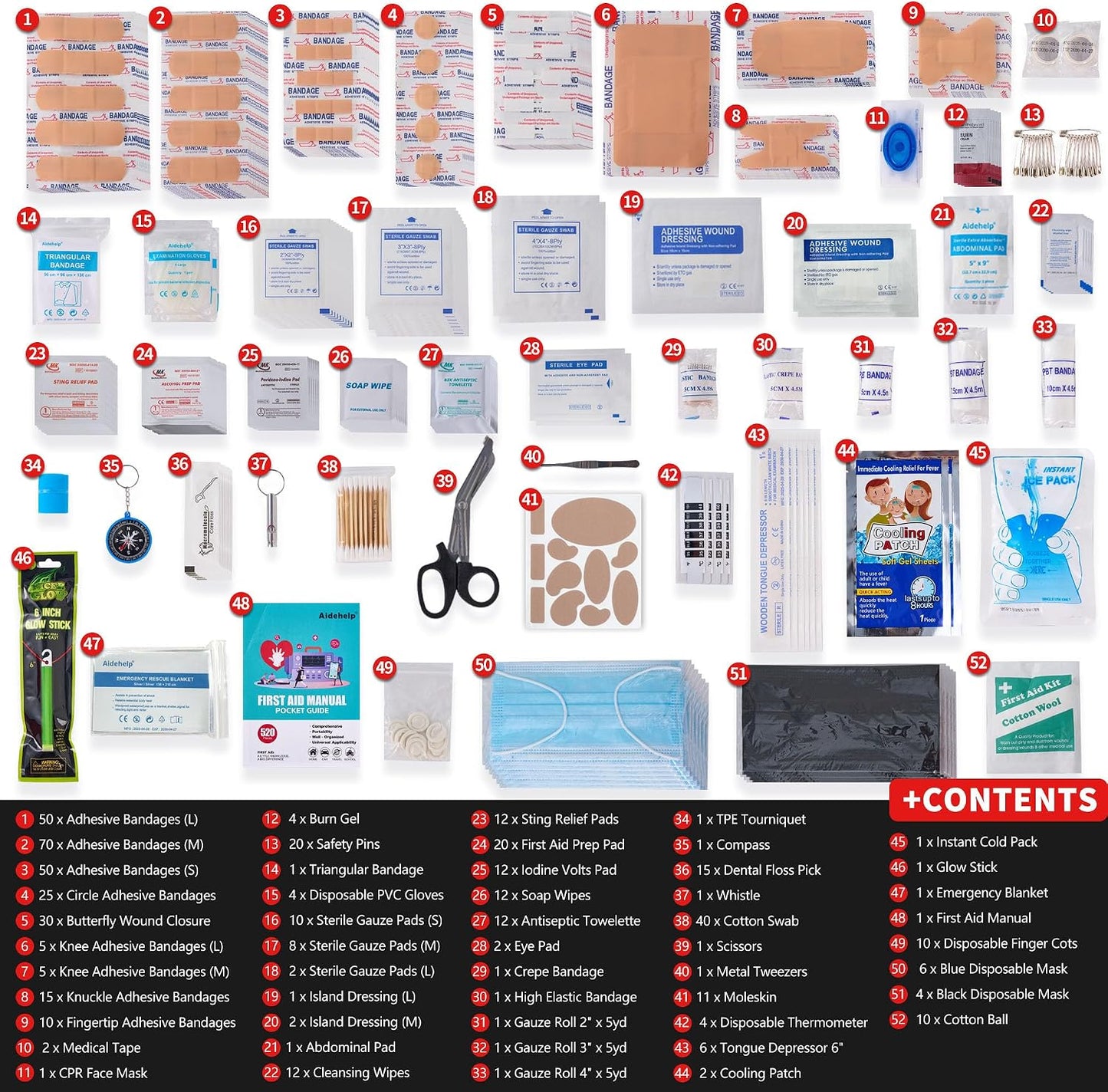 520 Pieces Premium First Aid Kit - Large Emergency Medical Kit for Survival, Car, Home, Travel, Camping, Backpack, Hiking, School (Red)