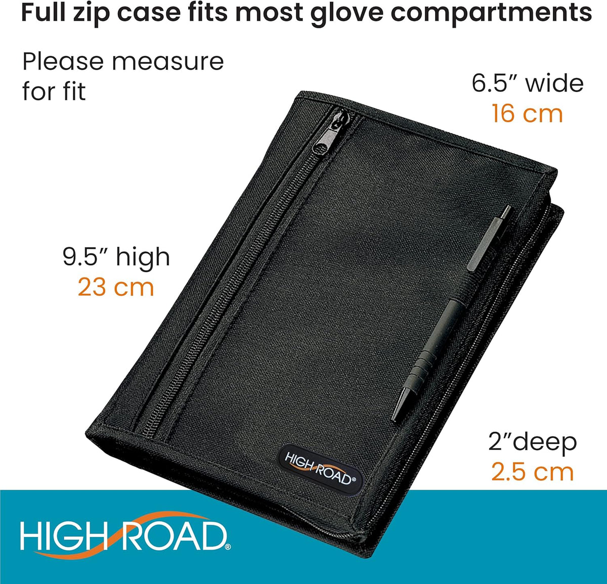 High Road Car Glove Box Organizer, Registration and Insurance Document Holder and Car Manual Holder with Flexible Secure Zippered Case and Note Pad