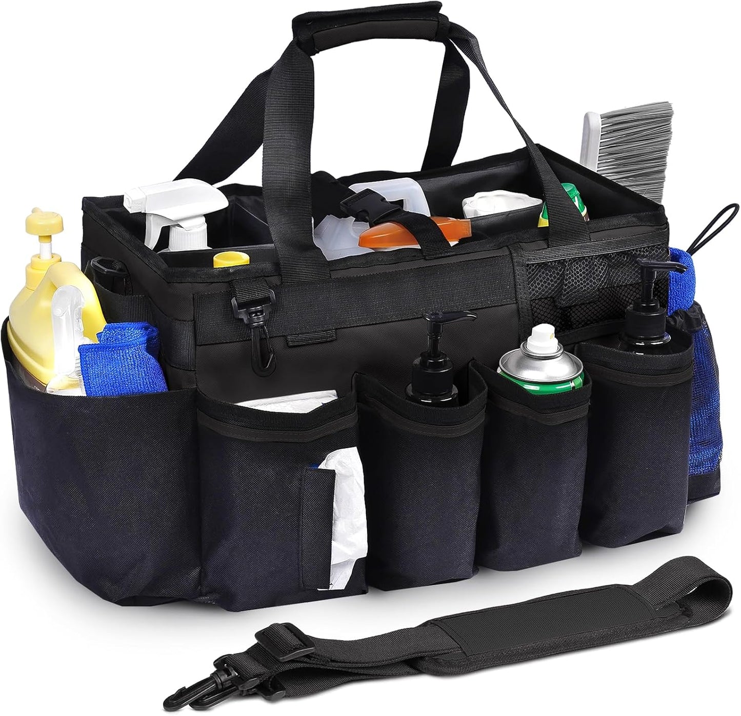 Large Cleaning Supplies Bags for Housekeepers, Professional Wearable Cleaning Supply Caddy for House Cleaners Detail Car Cleaning Supplies Organizer Tote with Handle, Grey