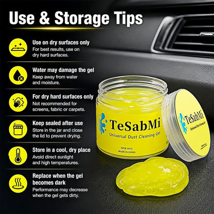 TeSabMi Car Cleaning Gel, Reusable Cleaning Putty & Dust Slime for Air Vents, Dashboard Gaps, Cup Holders, Console Buttons, Vehicle Interior Detailing Accessories, Yellow, 160g