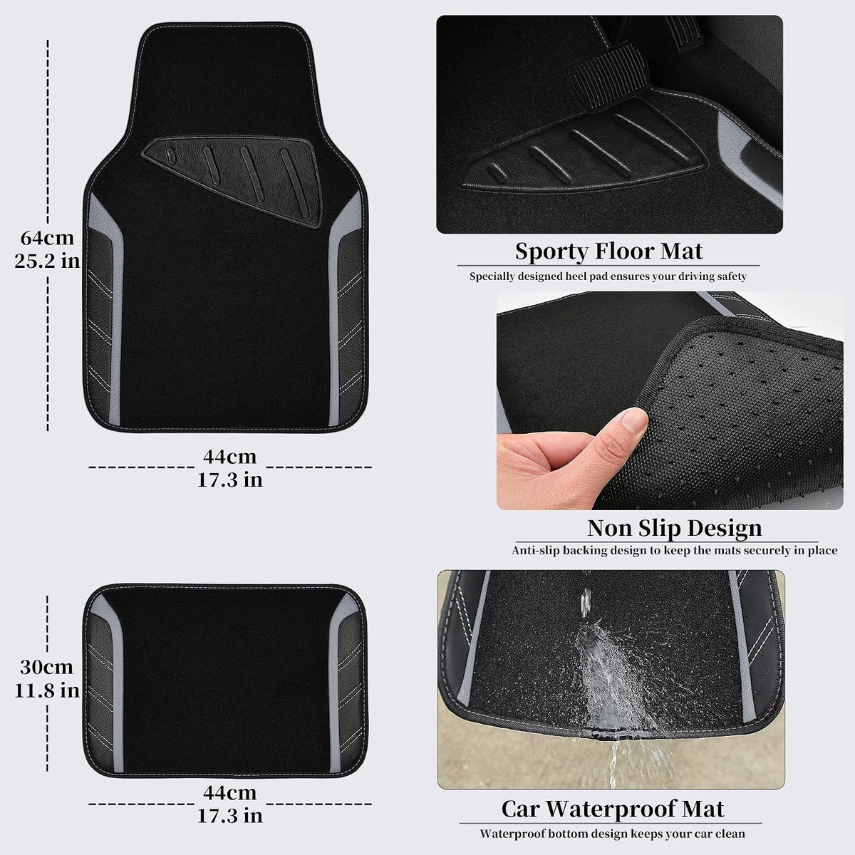 CAR PASS Air Mesh Leather Car Seat Covers Full Set, Waterproof Car Floor Mats, Sporty Steering Wheel Cover 14.5-15in, Universal Fits for 95% Cars Truck SUV (Black and Blue)