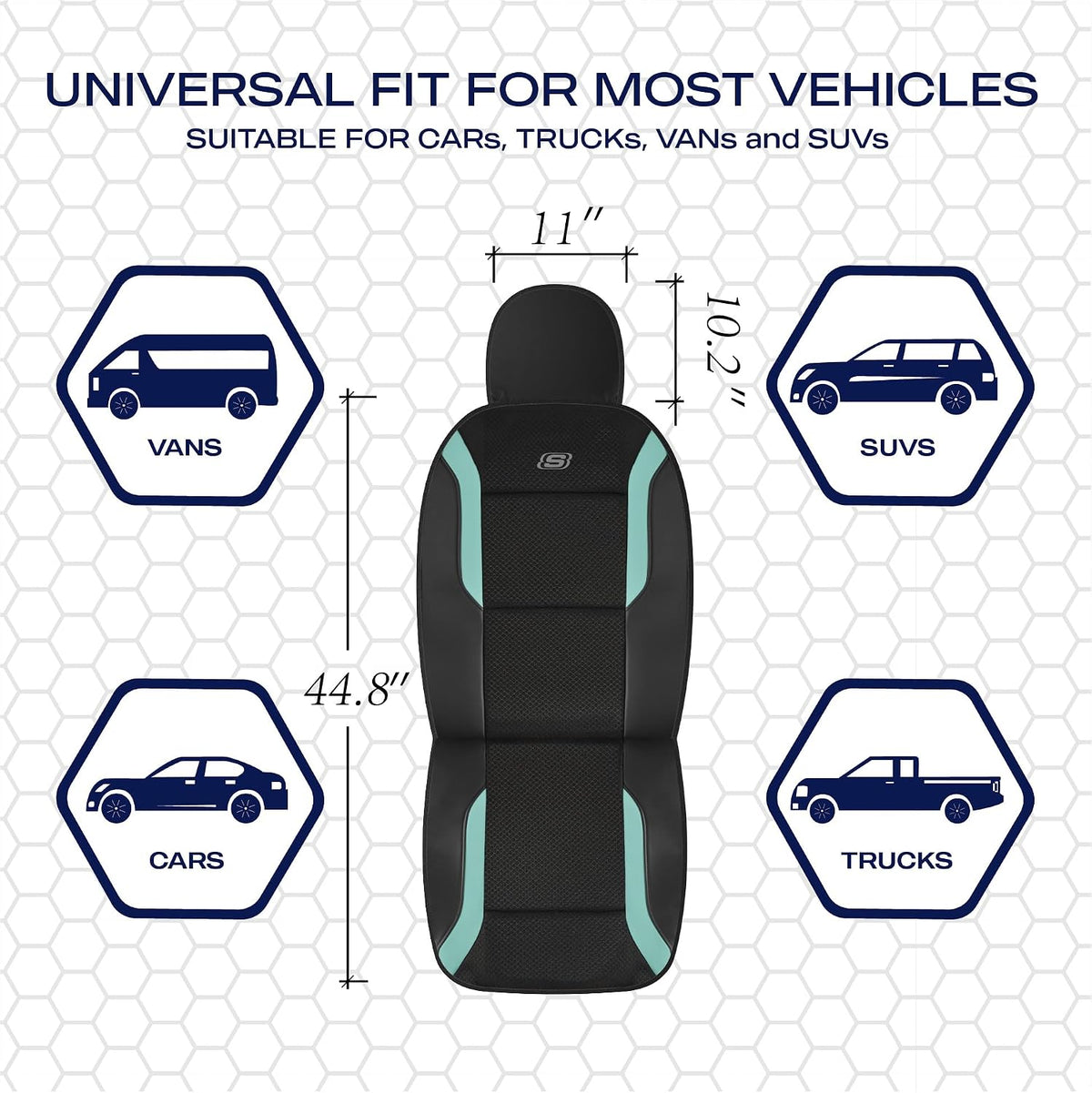 Skechers Memory Foam Seat Covers, Air Cool Mesh Thick Car Seat Covers, Car Seat Covers Front Seats Airbag Compatible, Universal Automotive Comfort for Most Cars, Vans, Trucks, SUV,Black