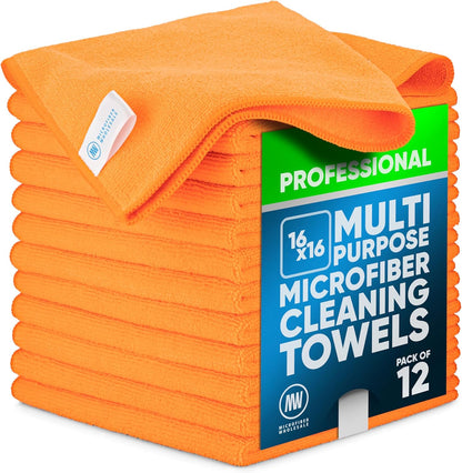 Microfiber Wholesale MW Pro 16x16 Auto Detailing Towels - Plush Car Drying Cloths for Wax Removal, Interiors & Body Shops - Scratch Free (Black, 12-Pack)