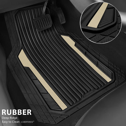 CAR PASS Heavy Duty Rubber Car Mats Metallic, Aluminum Film All Weather Floor Mats Waterproof Universal Trim to Fit Automotive SUV Sedan Van 4 Piece Anodized Deep Dish Two-Tone Sporty Black Red Chrome