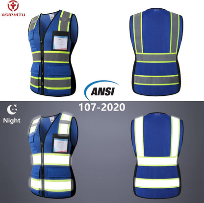 Reflective High Visibility Safety Vest for Men Women with Pockets Zipper Front Meets ANSI/ISEA Standards