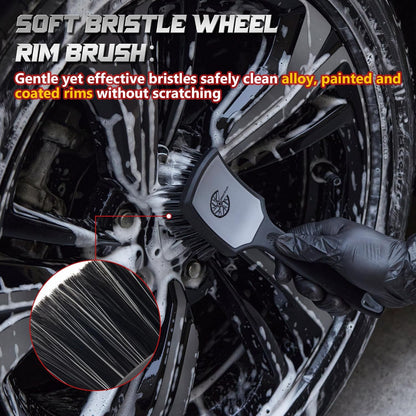BMLEI Wheel & Tire Brush Set, 2 Pack Car Wheel Brush & Tire Cleaner Brushes, Soft Bristle Rim Brush and Stiff Tire Scrub Brush, Scratch-Free Wheel Cleaning Kit for Car Detailing, Trucks, SUVs