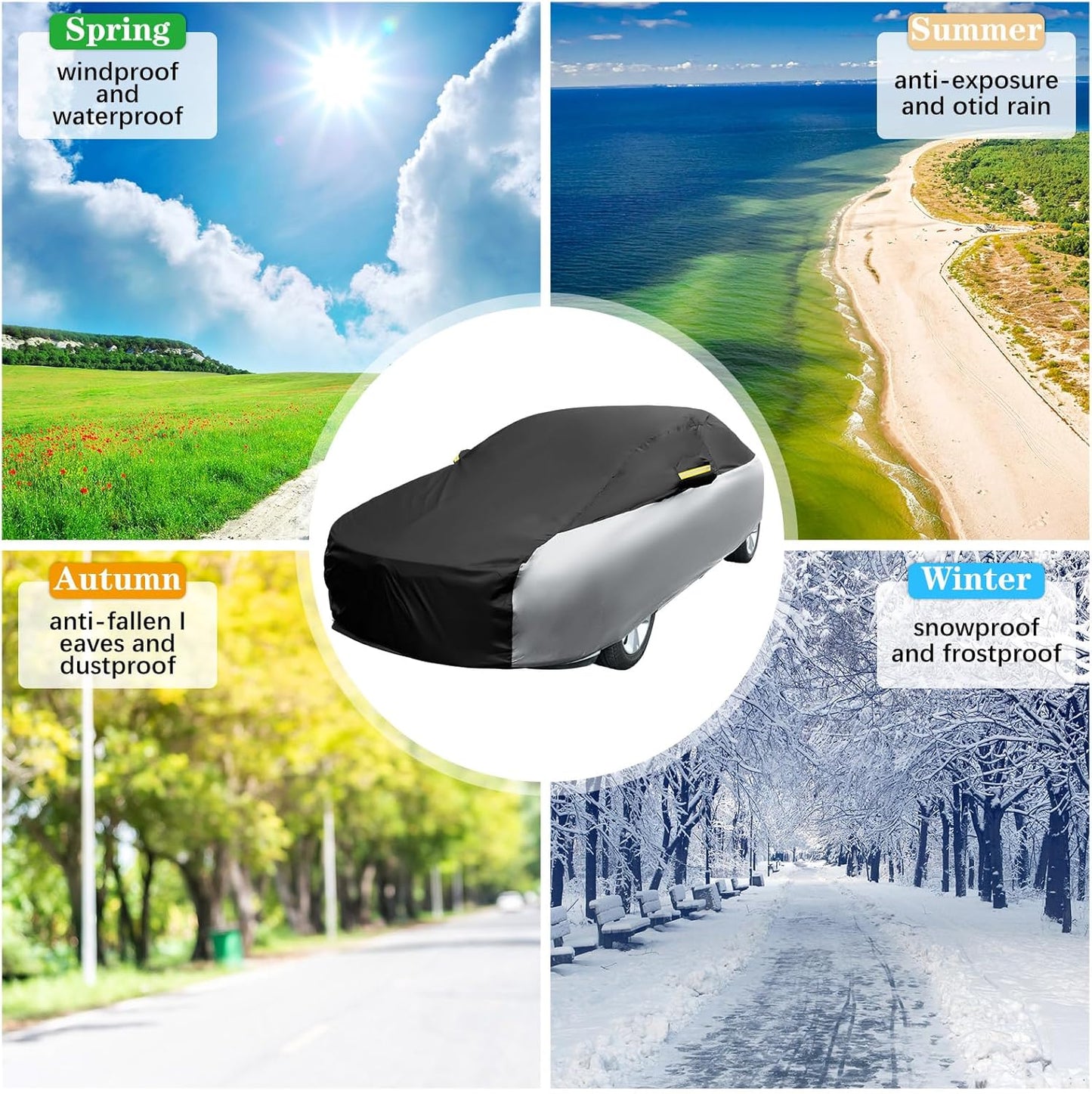 Riakrum Full Car Cover Waterproof All Weather for Automobiles Windproof Cover Rain UV Protection Sun Scratch Resistant Outdoor Universal(Fit Sedan Length (185-193'') 70'' H,Black, Orange)